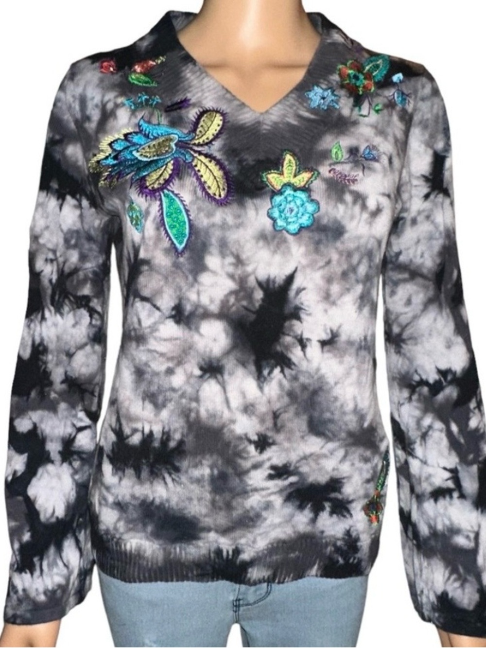 525 America tie dye embroidered sweater